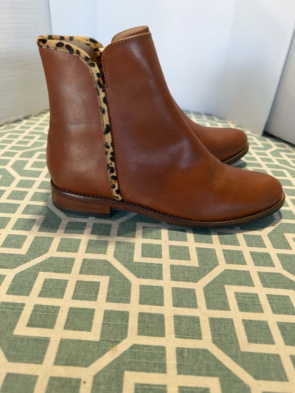 Joules V Westminster Dark Brown Leather Leopard Print Ankle Boots US 7 - Picture 9 of 11